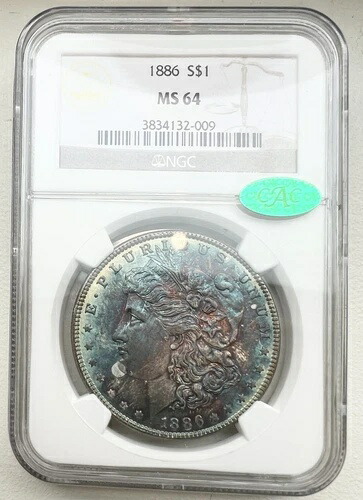 1886-P モルガン銀貨 NGC MS64 & CAC- トーン