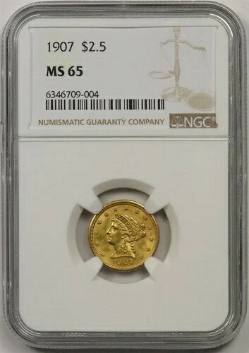1907年 $2.5 NGC MS 65 リバティヘッド ゴールド クォーターイーグル