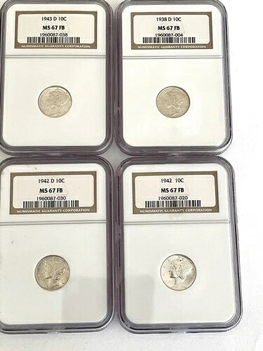 MS-67 FB---4-----NGC MS 67FB シルバー マーキュリー ダイム 388,575円