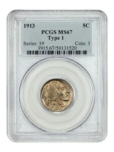 1913 5C PCGS MS67 (タイプ1) - バッファローニッケル - 人気の1年型コイン 389,070円