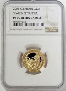 2005年 ゴールド グレートブリテン 25 PDS 1/4 ブリタニア座像 NGC プルーフ 69 UC