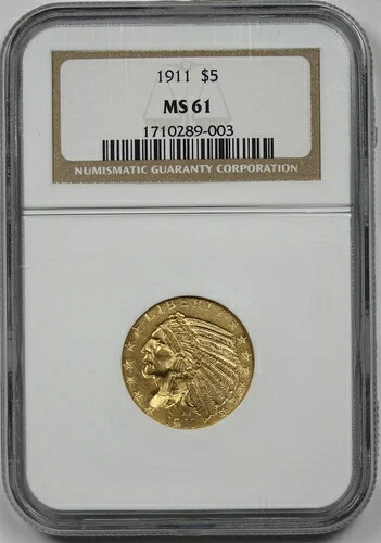 1911年 $5 NGC MS 61 インディアンヘッドゴールドハーフイーグル｜WORLD RESOURCE【KING店】