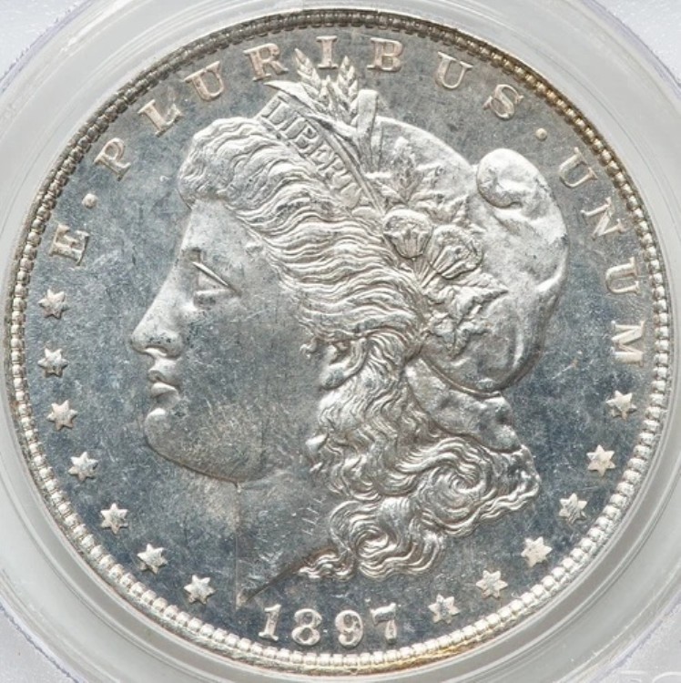 1897年モルガン・ダラー、PCGS MS-64 ディープミラー プルーフ級！魅力的なニアジェム！