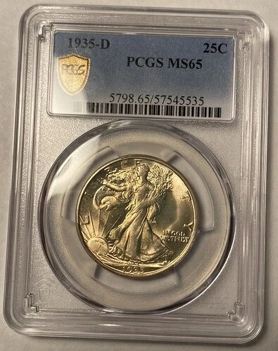 1935-D ウェイキング・リバティ ハーフダラー PCGS MS65
