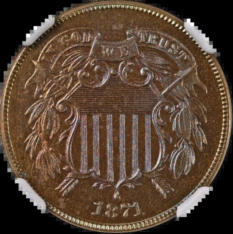 1871年 2セント硬貨 プルーフ NGC PF65 BN 素晴らしい外観 強い打痕