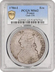 フランス 1 ECU 1784 I、PCGS MS62、「ルイ16世（1774 - 1793）」銀貨