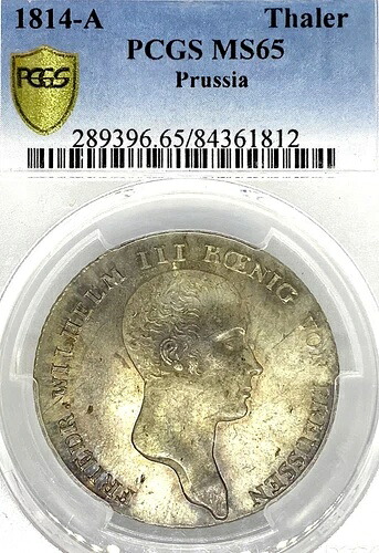 ドイツ諸州 プロイセン 1814年 Aターレル貨幣 ターレル PCGS MS 65 STG/STG ドイツ 希少