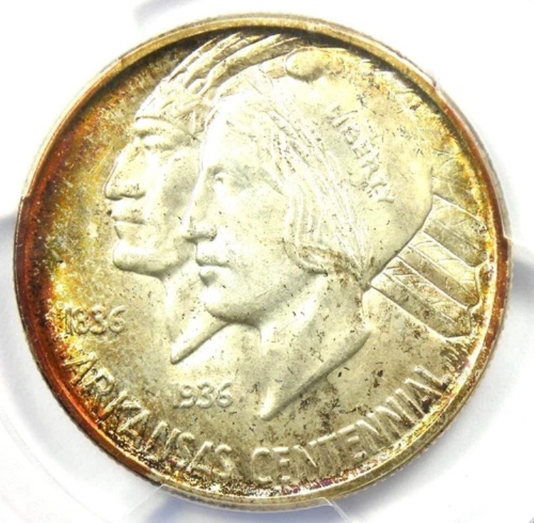 1937-D アーカンソー ハーフダラー 50セント - PCGS MS67 - MS67の希少品 - 価値1,350ドル