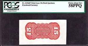 米国15セント分数通貨標本 ワイドマージン レッドバック FR 1276 PCGS 58PPQ (38)