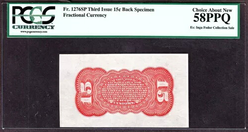 米国15セント分数通貨標本 FR 1276 spwmb レッドバック PCGS 58 PPQ (98)｜WORLD RESOURCE【KING店】