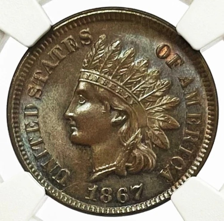 1867年 アメリカ インディアンヘッド セントコイン NGC ミント ステート 65 ブラウン ナイスチョコレートブラウン