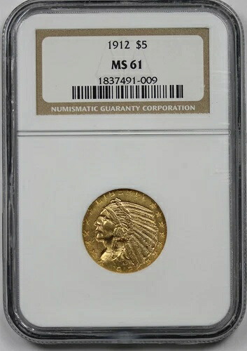 1912年 $5 NGC MS 61 インディアンヘッド ゴールド ハーフイーグル｜WORLD RESOURCE【KING店】