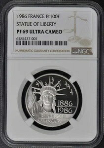 1986年 フランス プラチナ 自由の女神像 PT100F NGC PR69DCAM｜WORLD RESOURCE【KING店】