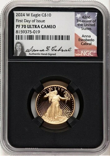 2024-W プルーフ ゴールド イーグル 1/4 オンス FDI アンナ カブラル NGC MS70｜WORLD RESOURCE【KING店】