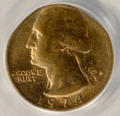 1974-D 25セントワシントンクォーター、セントプランシェット刻印、PCGS MS63 RB｜WORLD RESOURCE【KING店】