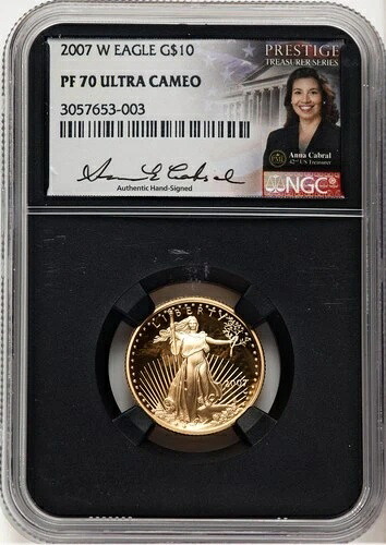 2007-W プルーフ ゴールド イーグル 1/4 オンス アンナ カブラル プレステージ トレジャラー シリーズ NGC MS70｜WORLD RESOURCE【KING店】