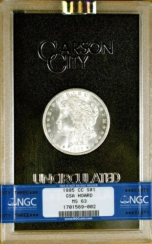 1885-CC NGC MS63 モルガン・ダラー - 100% ホワイト - GSA ハードパック - 箱と品質証明書付き