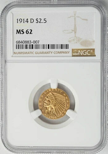 1914-D 2 1/2ドル金貨 インディアン 2.5ドル MS62 NGC 948907-20