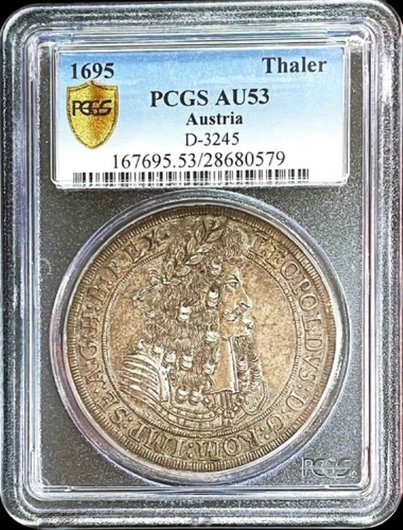 1695年 IAK オーストリア シルバー ターラー レオポルド1世 ホグマス コイン PCGS 約 UNC 53