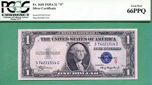 実験的S - 1935A $1 SC - PCGS GEM 66 PPQ - Fr 1610 - 実験的S