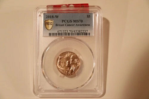 2018-W 5ドル乳がん未鑑定金貨、PCGS MS70