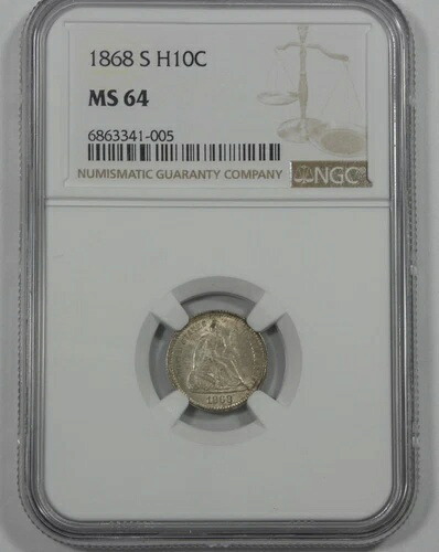 1868-S リバティ・シーテッド・ハーフダイム NGC MS 64 シルバー 5セント ~ 優先配送無料