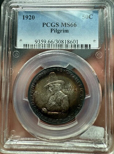 ピルグリム 1920 50セント シルバー 記念 PCGS MS66 トナートーニング 大型コイン 380,160円