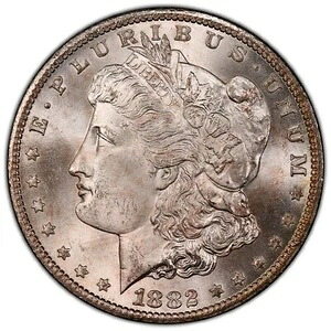 1882-CC モルガン銀貨 PCGS MS65 -- よく打たれ、霜が降りて光沢がある