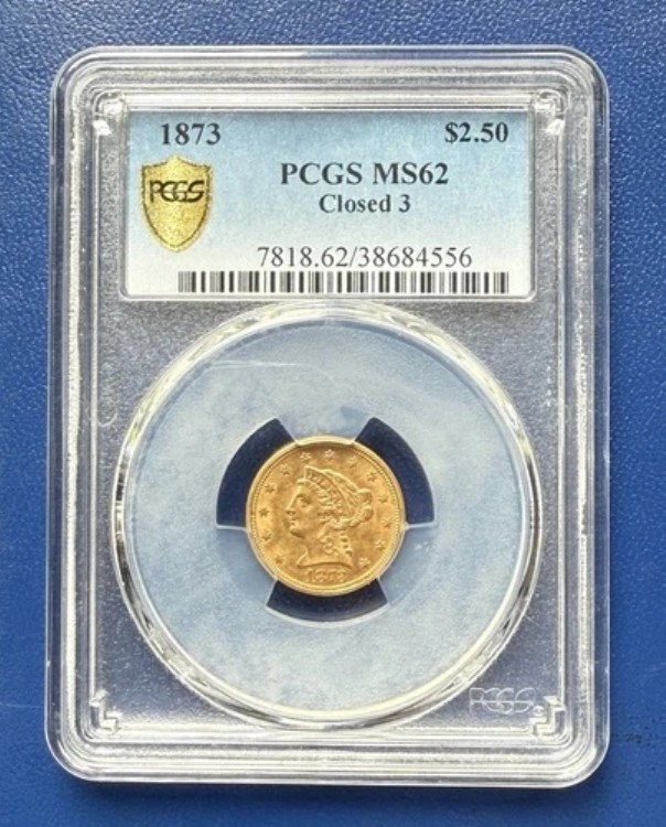 1873年 $2.50 リバティヘッドクォーターイーグル PCGS シールド MS62 クローズド 3