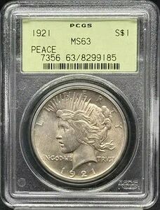 1921年ピースシルバーダラー PCGS MS-63