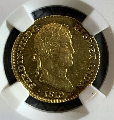 1819/8 M GJ スペイン 2エスクード金貨 NGC AU58