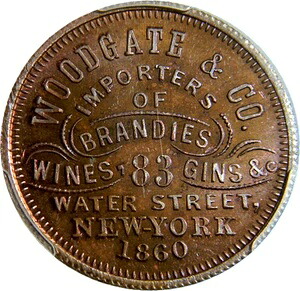 ニューヨーク NY 1860 ウッドゲート＆カンパニー / J.N.T. レヴィックトークン PCGS MS 65 BN (5-6)