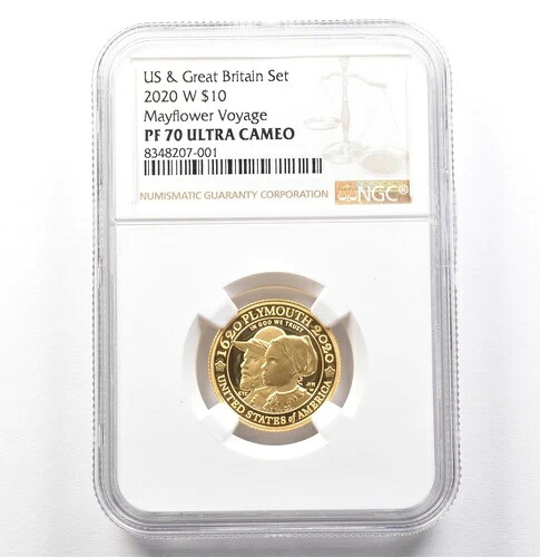 2020-W 10ドル メイフラワー号 航海金貨 米国＆英国セット PF70 NGC *0043