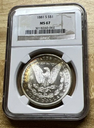 1881-S MS67 NGC モルガン銀貨 驚異的な打刻と上品な色調