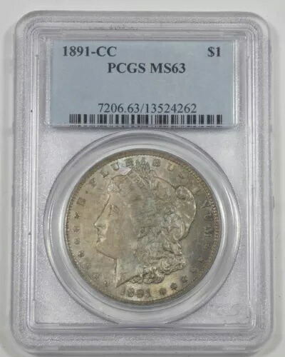 1891年-CC モルガン銀貨 スピッティングイーグル バラエティ PCGS MS 63 認定