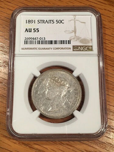 1891年 海峡植民地 50セント - NGC AU55 - 高品質スキャン #7013 394,020円