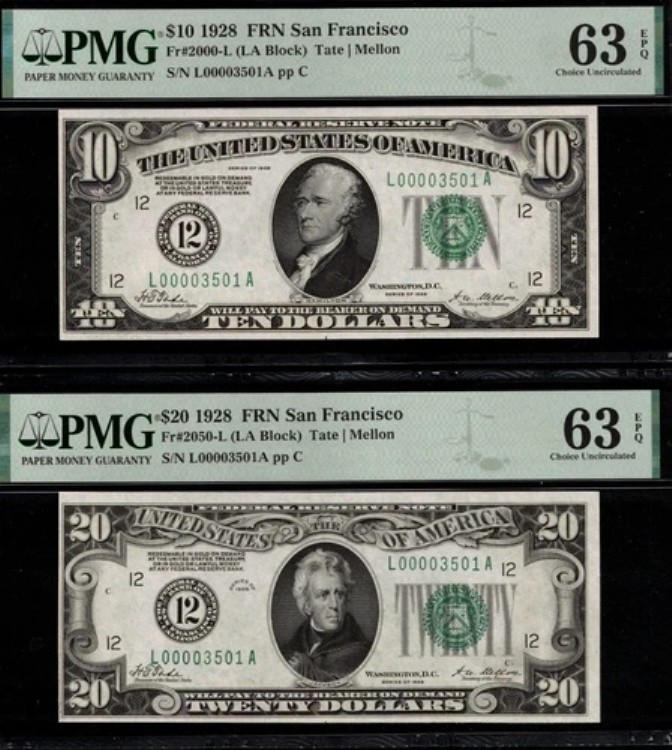 1928年 $10-$20 FRN L00003501A マッチ P.M.G #63Q