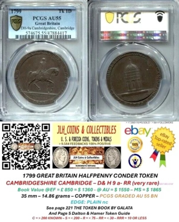 1799 GB コンダー ハーフペニー - ケンブリディッシュシャー - D & H 9 a - PCGS AU 55 - EC 8006｜WORLD RESOURCE【KING店】