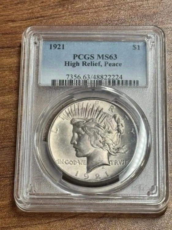 1921年 ピースシルバードル高浮き彫り PCGS MS63 トーントーンキーデイト (Slab3194)