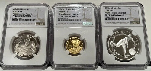 2022年 ニグロリーグ 野球記念コイン3枚セット：NGC PR70 ウルトラカメオ｜WORLD RESOURCE【KING店】