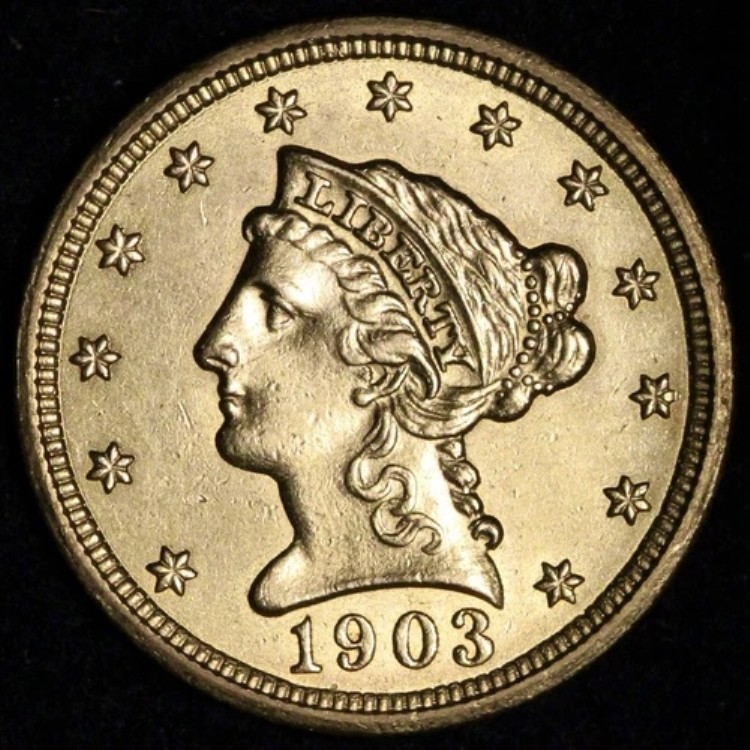 1903年 2.50ドル 金貨 リバティ クォーターイーグル チョイス BU 未流通 MS E799 JHNM