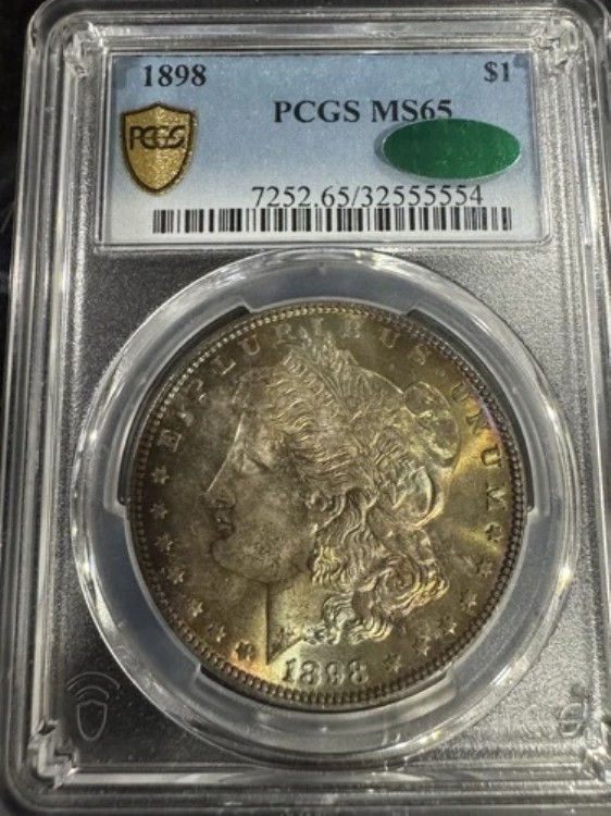 1898年フィラデルフィア造幣局発行モルガン銀貨（トーンPCGS MS-65 CACゴールドシールド）