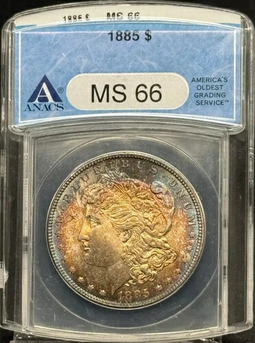 1885年モルガン銀貨 ANACS MS-66 レインボートーン