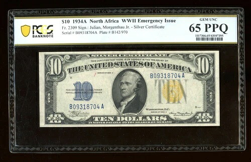 DBR 1934-A 10ドル 北アフリカ シルバー ジェム Fr. 2309 PCGS-B 65 PPQ シリアル B09318704A｜WORLD RESOURCE【KING店】