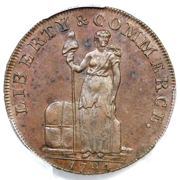 1794年 フルド-2 R-2 PCGS MS 62 BN ニューヨーク、レットエッジ タルボット アラム＆リー セントトークン