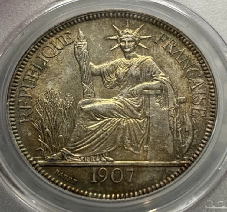 1907年Aフランス領インドシナ銀ピアストル - PCGS MS63 - Lec-290