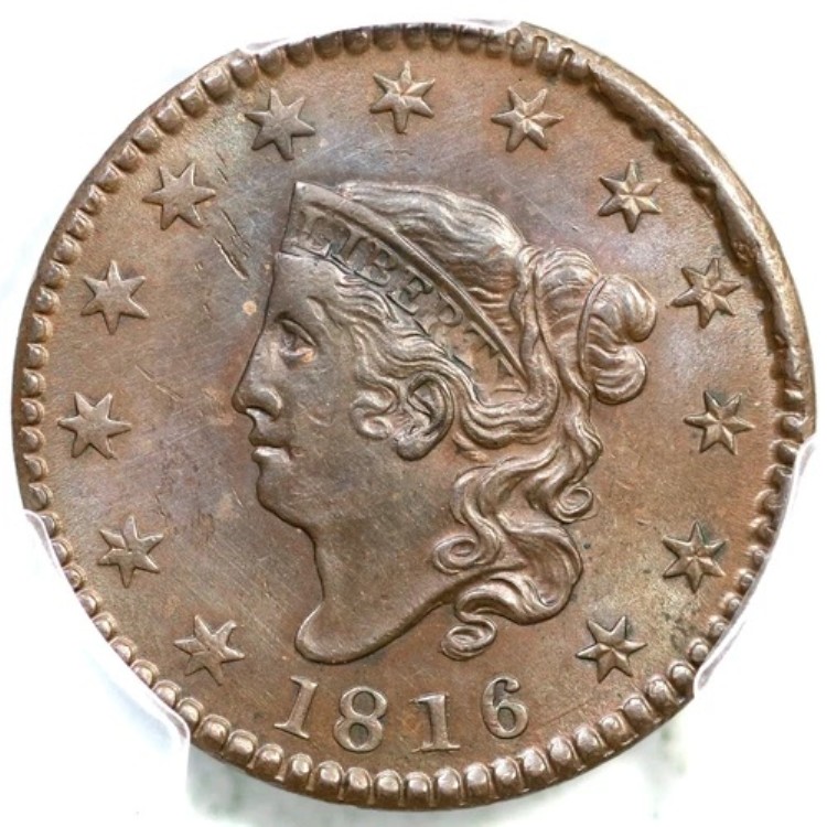 1816 N-2 R-1 PCGS UNC 詳細 マトロンまたはコロネットヘッド ラージセントコイン 1セント