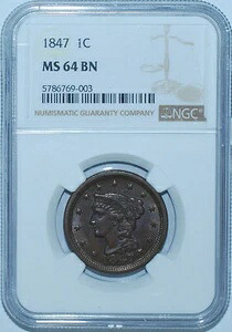 1847 NGC MS64BN ブラウンブレイドヘアラージセント