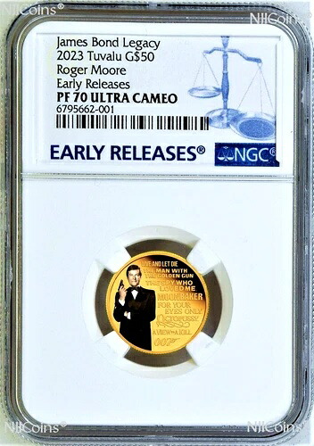 2023年 ジェームズ・ボンド プルーフ 50ドル 1/4オンス 金貨 NGC PF70 レガシーシリーズ2 ロジャー・ムーア E