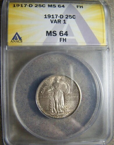 1917年 D Var.1 スタンディングリバティクォーター - ANACS MS64 FH - 鮮明なディテールと色彩